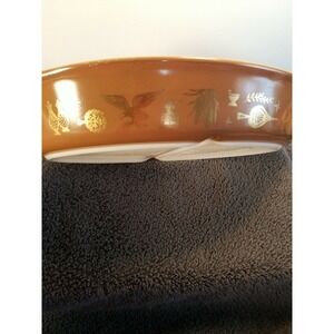 Vintage Pyrex 1  1/2 Quart  Divided Dish  Brown/Gold Early American Eagle